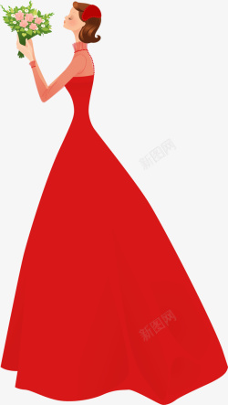 红裙美丽捧花女孩素材