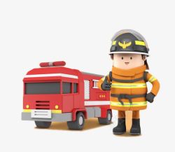 防患韩版卡通风格消防小哥救火现场高清图片