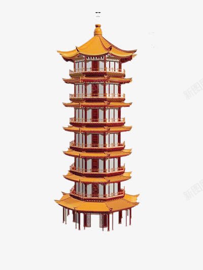 中国式宝塔png免抠素材_88icon https://88icon.com 中国古建筑 宝塔 黄色