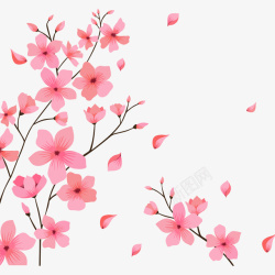 绿意桃花春天粉色桃花手绘矢量图高清图片
