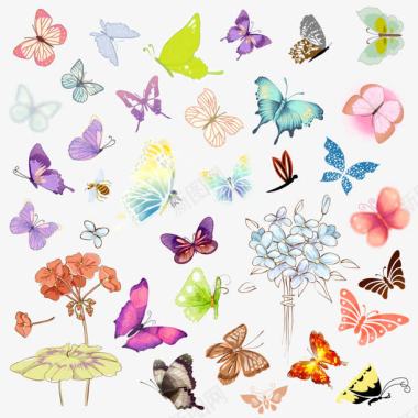 手绘彩色花纹手帕手绘彩色花纹蝴蝶图标图标
