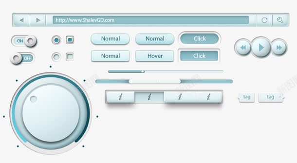 水蓝色UI控件工具png免抠素材_88icon https://88icon.com UI 开关键 按钮 进度条 音乐