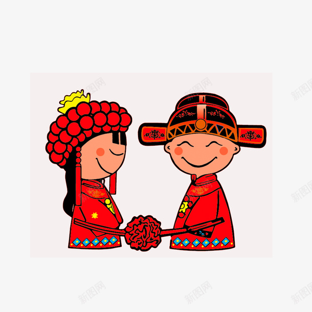 满脸幸福的新郎新娘png免抠素材_88icon https://88icon.com 卡通 古代婚礼 满脸幸福的新郎新娘 红色