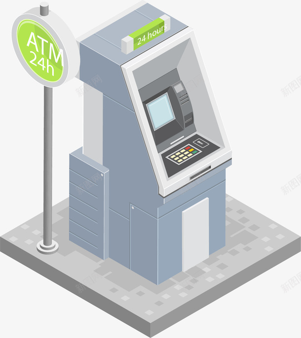 手绘立体ATM矢量图ai免抠素材_88icon https://88icon.com 24小时营业 ATM 手绘 立体 银行自助柜员机 矢量图