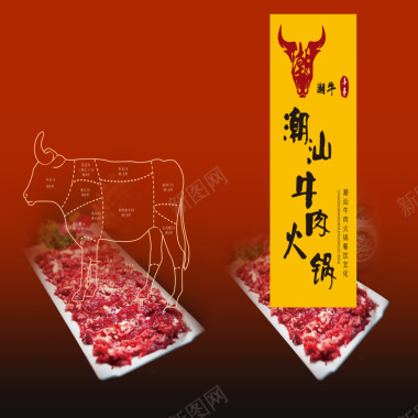中式潮汕牛肉火锅背景背景