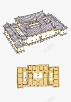 手绘建筑设计图中国文化建筑院落客家建筑P高清图片