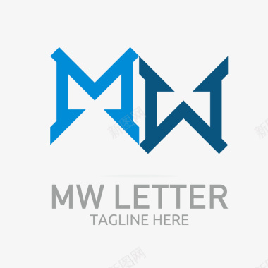 浅蓝色M和W的logo矢量图图标图标