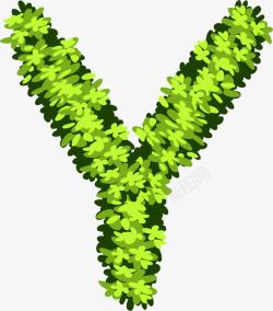 手绘绿色植物花卉创意英文字母Y素材