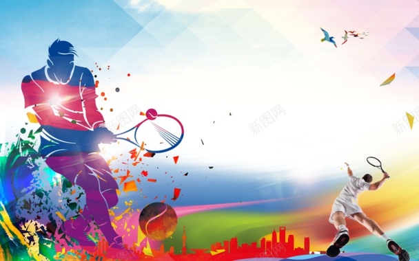 彩色网球招生宣传海报psd分层背景背景
