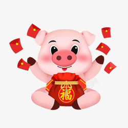 2019猪宝宝抱金鱼卡通猪宝宝发红包高清图片