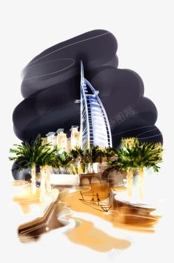 旅行迪拜彩绘迪拜风光高清图片