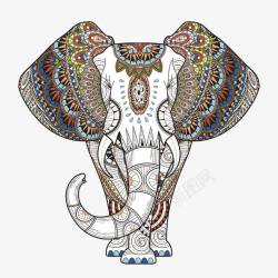 手绘彩色花纹手帕森林系手绘大象高清图片