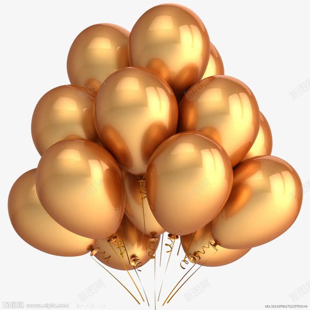 金色质感飞起的气球png免抠素材_88icon https://88icon.com 气球 质感 金色