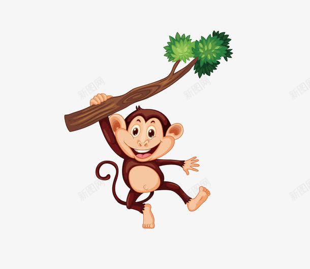 猴子爬树png免抠素材_88icon https://88icon.com 动物 卡通 手绘 树枝 猴子 猴子爬树
