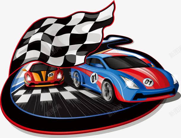 格子旗和赛车png免抠素材_88icon https://88icon.com 个性 彩色 手绘 格子旗 装饰 赛车