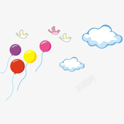漂浮小鸟气球云朵漂浮高清图片