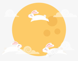 玉兔捣药黄色圆弧月亮元素高清图片