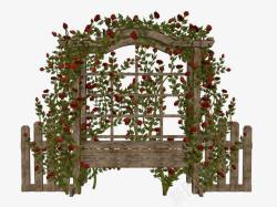 木头窗框玫瑰花藤素材