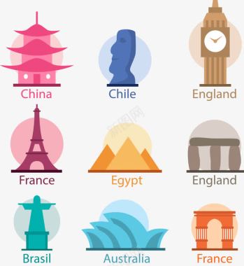 世界各地的服务网点世界各地创意卡通旅游景点图标图标