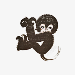中国风国画可爱的水墨猴子素材