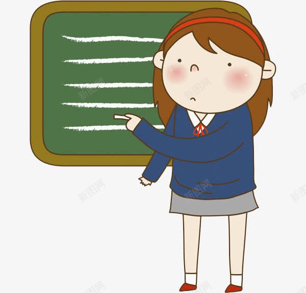 板书的女学生png免抠素材_88icon https://88icon.com 卡通 小女孩 手绘 板书 粉笔 红色 蓝色上衣 黑板