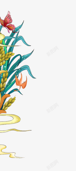 中国风手绘插画植物水稻素材