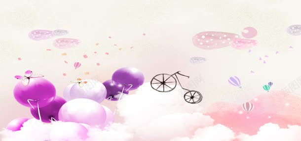 唯美浪漫背景jpg设计背景_88icon https://88icon.com 可爱 唯美 气球 浪漫 白云 自行车