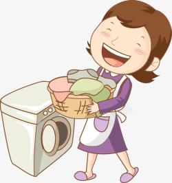 家庭衣物间洗衣服的女人图高清图片