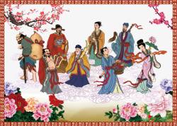 牡丹花银手镯子中国年画八仙过海高清图片