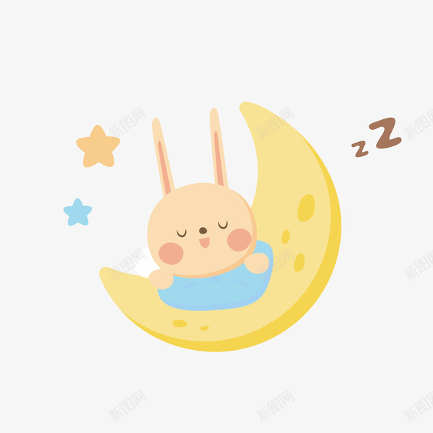 黄色月亮兔子手绘png免抠素材_88icon https://88icon.com 兔子 动物 卡通 手绘 星星 月亮 睡觉 睡觉的小兔子 蓝色枕头