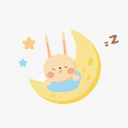 睡觉的小兔子黄色月亮兔子手绘高清图片
