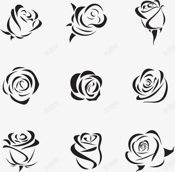 黑色线条玫瑰花朵装饰png免抠素材_88icon https://88icon.com 玫瑰花 线条 装饰 黑色