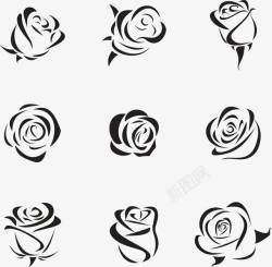 黑色线条玫瑰花朵装饰素材