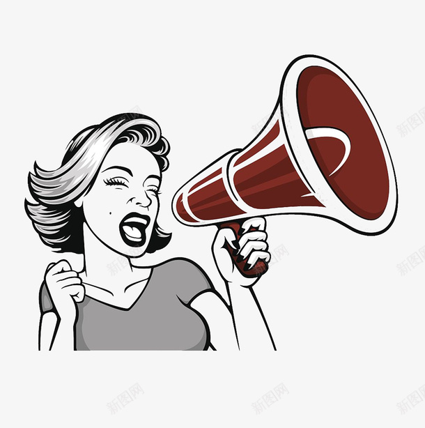 卡通手绘呐喊的女人png免抠素材_88icon https://88icon.com 创意 动漫动画 卡通手绘 呐喊女人 喇叭 简约