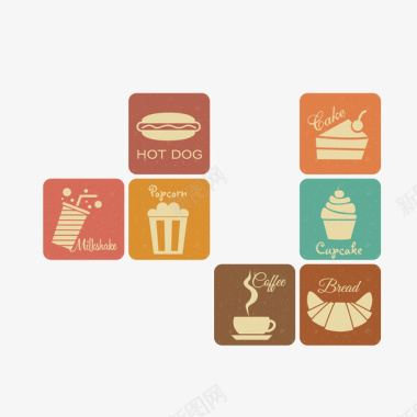 底纹复古复古西式简餐食品图标矢量图图标
