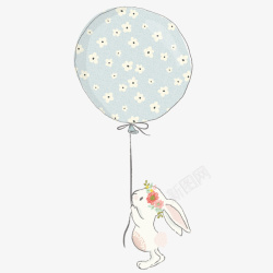 唯美球形淡蓝色气球兔子手绘矢量图高清图片