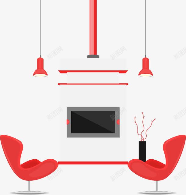 扁平化客厅矢量图ai免抠素材_88icon https://88icon.com 客厅 家具 家居 椅子 红色 矢量图