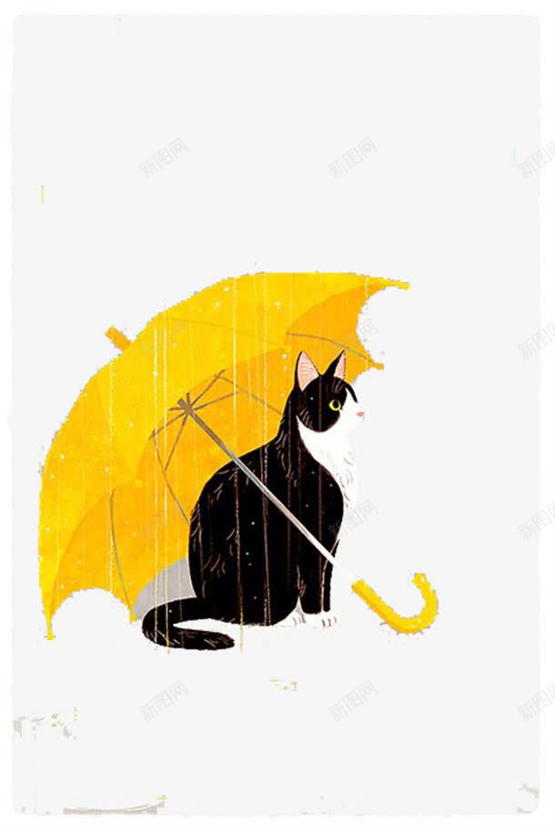 下雨天png免抠素材_88icon https://88icon.com 创意 刮风下雨 可爱 小清新 温馨 阴雨天气 雨伞 雨天 雨滴下落 黄色 黑猫 黑猫简笔画 黑猫背影