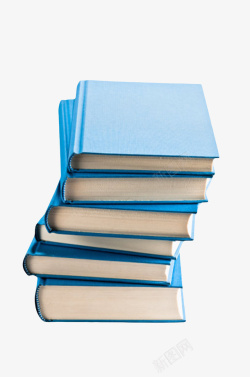 蓝色封面倾斜的一叠书实物素材