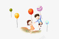 可爱卡通孩子与气球素材