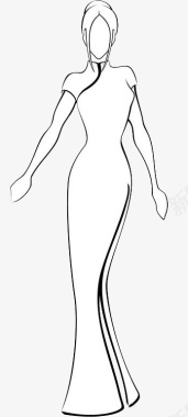 单线单线白描穿旗袍的女孩图标图标