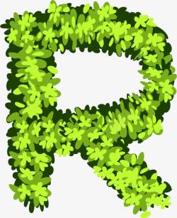 手绘绿色植物花卉创意英文字母R素材