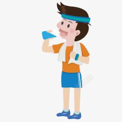 健身运动卡通喝水的运动人物高清图片