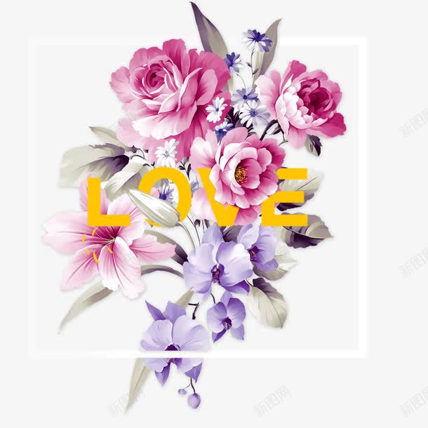 LOVE粉色png免抠素材_88icon https://88icon.com LOVE 字母 手绘 插花 粉色 花