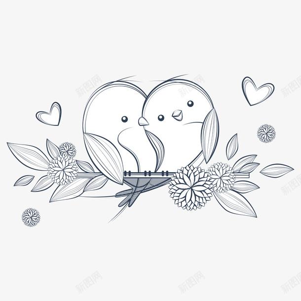 依偎的鸟儿简笔画png免抠素材_88icon https://88icon.com 依偎 可爱 幸福 树叶 爱心 简笔画 简笔画鸟 花瓣 装饰 鸟儿 黑白