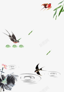 春季中国风树叶燕子素材