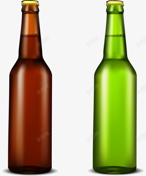 手绘两个啤酒瓶矢量图ai免抠素材_88icon https://88icon.com 写实 啤酒瓶 手绘 棕色啤酒瓶 空白啤酒瓶 绿色啤酒瓶 装饰 矢量图
