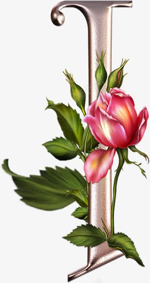 绿叶红花字母ipng免抠素材_88icon https://88icon.com 字母 红花 绿叶