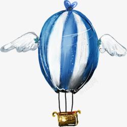 手绘蓝色爱心翅膀气球素材