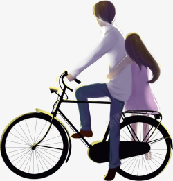 卡通骑自行车的情侣素材